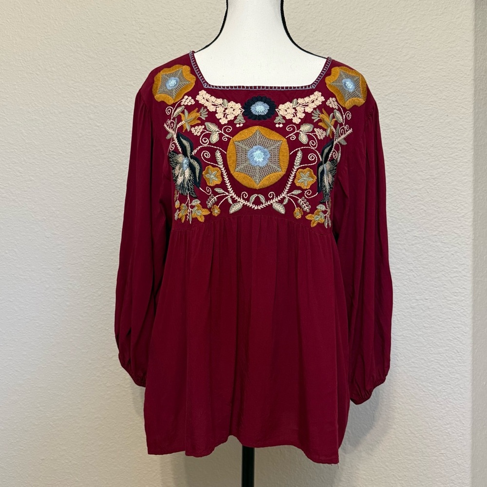 Entro Embroidered Burgundy Women's Top